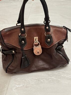 Genuine Leather Italian Brown Satchel Bag Locket Detail
